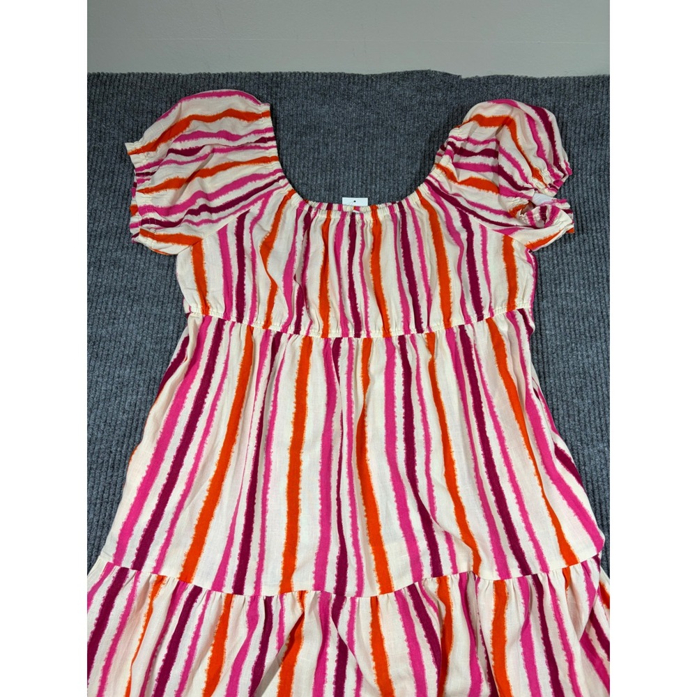 Cato Dress Womens Plus Size 18/20W Striped Tiered Midi Pink Orange White NWT - Picture 2 of 5
